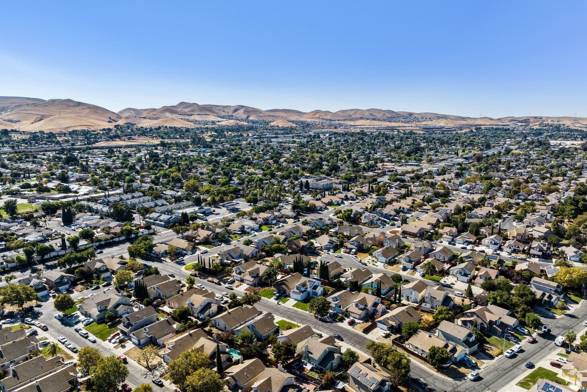 Aerial view of a Contra Costa County suburban neighborhood